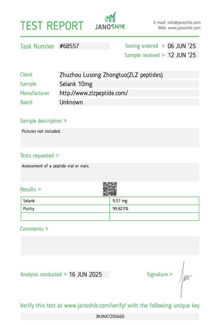 Selank COA — Selank 10mg, purity 99.823%
