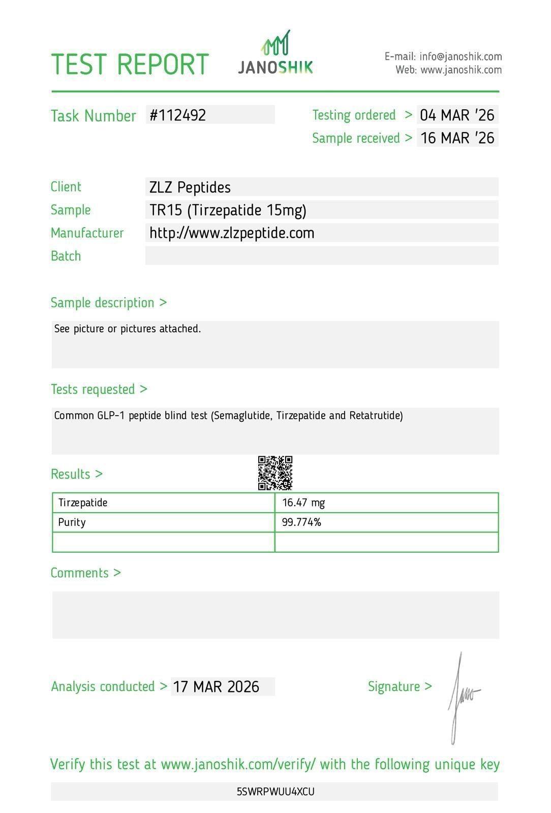 Tirzepatide COA #112492